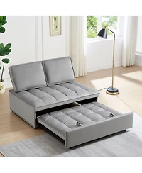 Maison Boucle Modern Velvet Pull-Out Loveseat Sleeper, Tufted Convertible Sofa Bed with Removable Back Cushions for Small Apartments