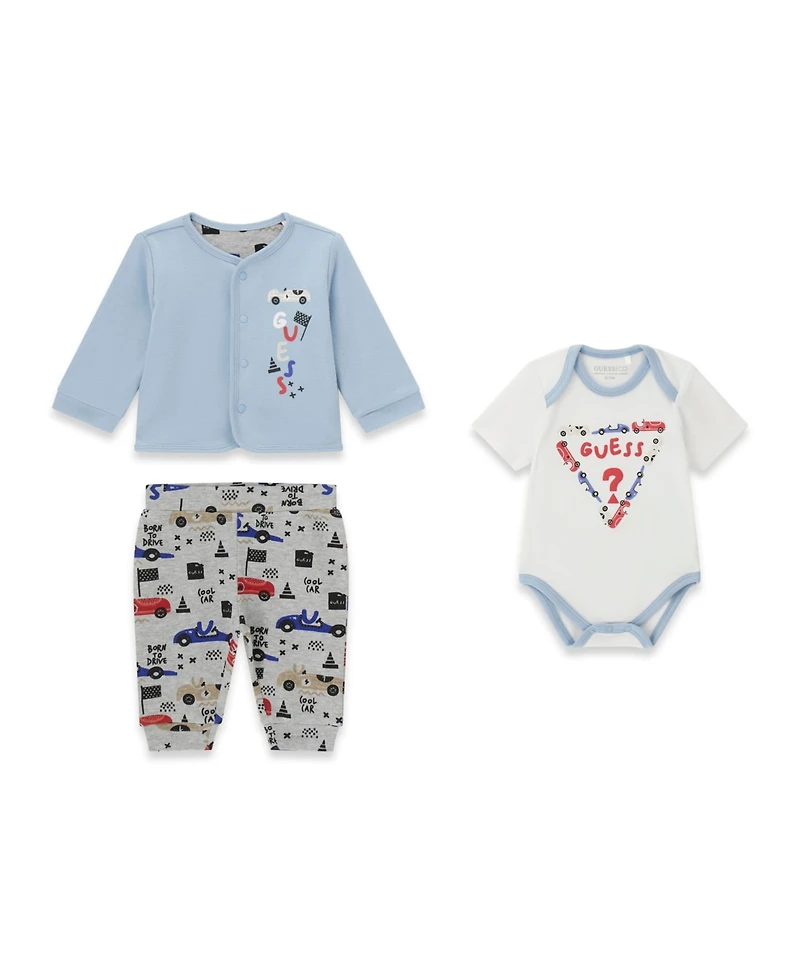 Guess Baby Boys Short-Sleeve Bodysuit, Reversible Jacket and Pants, 3-Piece Set