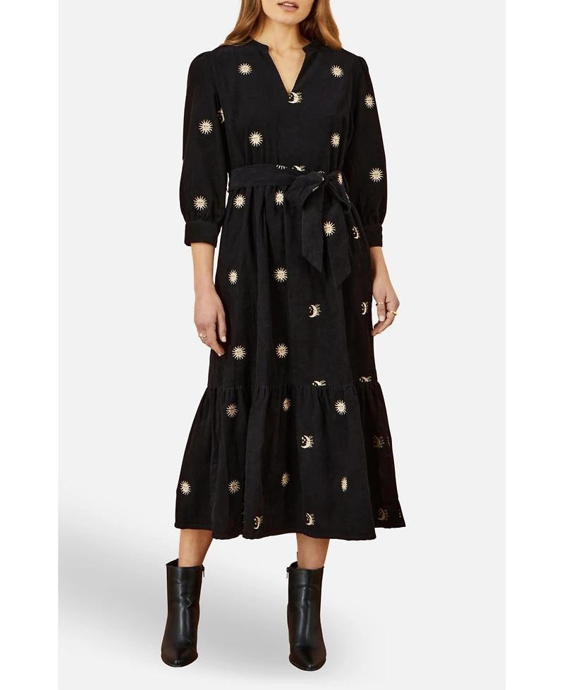 Yumi Women's Cosmic Embroidery Cord Midi Shirt Dress