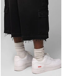 mnml Men's Loiter 3 Quarter Denim Cargo Pants with Embroidered Star Graphics