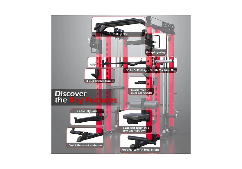 Aecojoy Smith Machine 2000lbs Crossover Machine with Lat Pulldown Strength Training Power Cages.