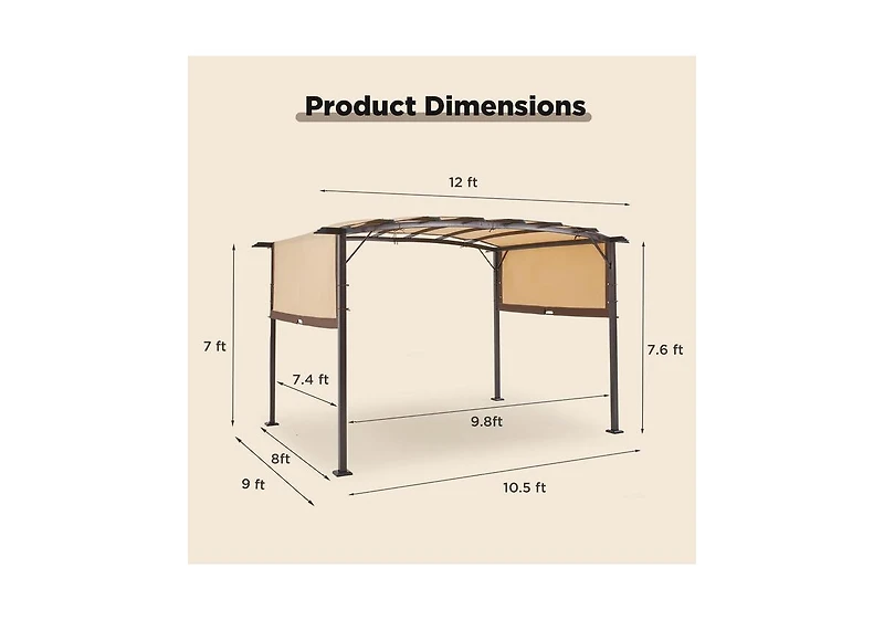 Aecojoy 9'x12' Outdoor Pergola Metal Patio Gazebos
