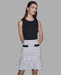 Karl Lagerfeld Paris Women's Contrast Grid Tweed Sheath Dress
