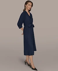 Donna Karan New York Women's Collared 3/4-Sleeve Midi Dress