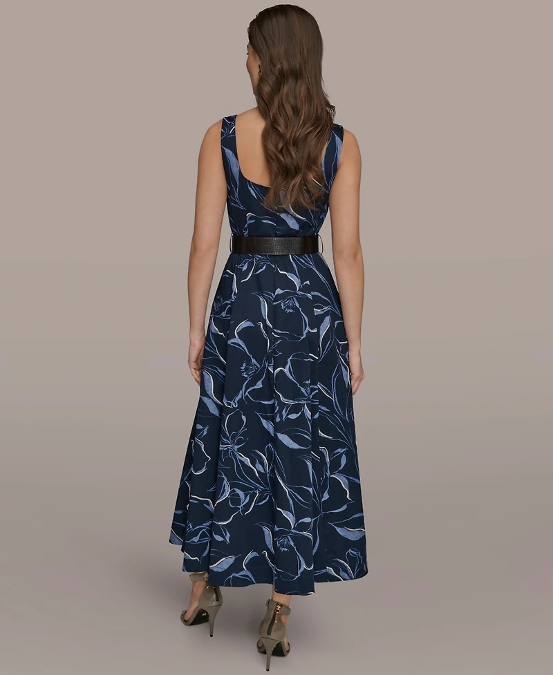 Donna Karan New York Women's Square Neck Belted A-Line Dress