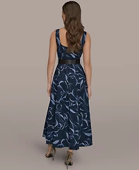 Donna Karan New York Women's Square Neck Belted A-Line Dress