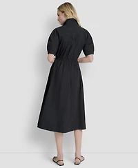 Dkny Women's Short-Sleeve Collar Zip Neck Midi Dress