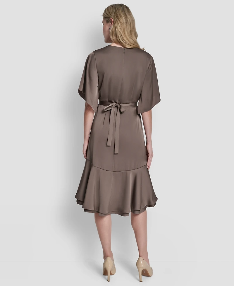 Dkny Women's Flutter Sleeve V-Neck High Low Midi Dress