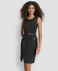 Dkny Women's Sleeveless Scuba Crepe Mesh Sheath Dress