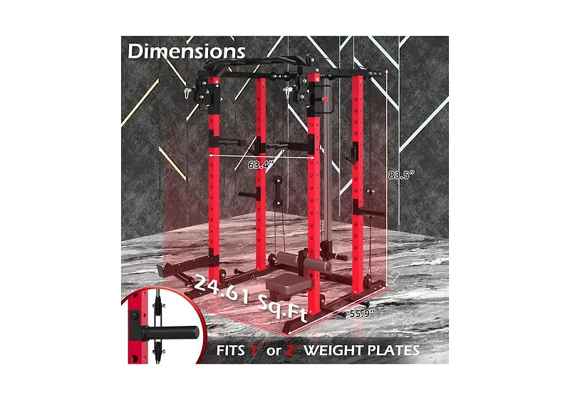 Aecojoy Power Cage Squat Rack with Optional Lat Pulldown, 2000lbs Weight Cable Machine with Pulley Workout System for Home Gym