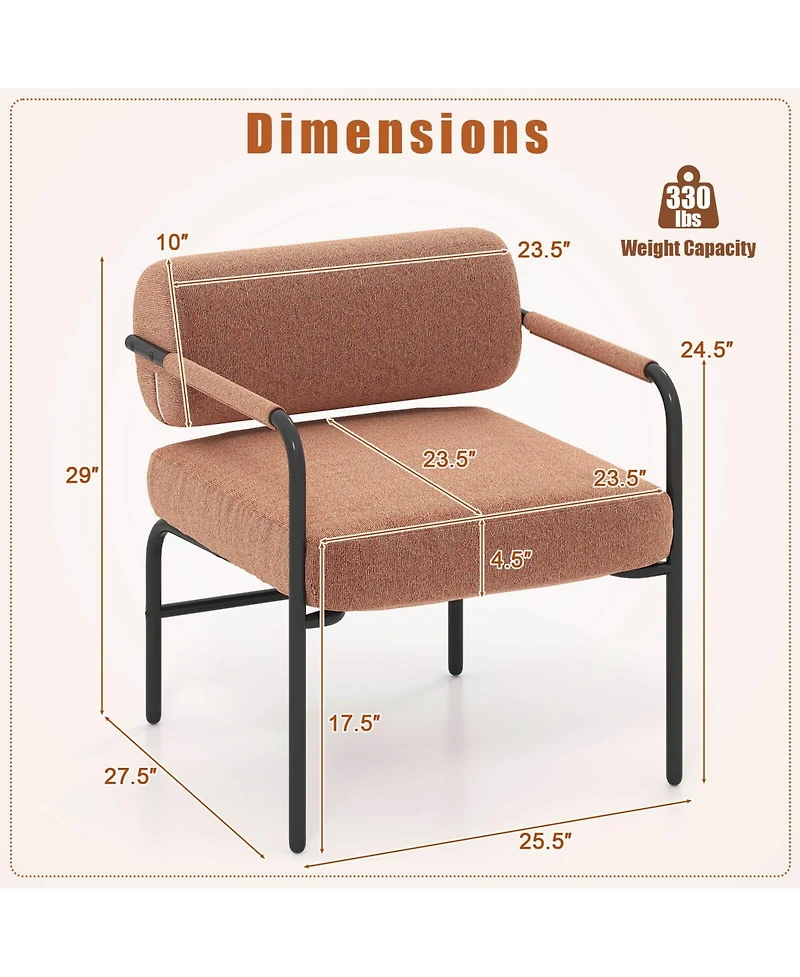 Costway 1 Pcs Modern Velvet Upholstered Accent Chair with Cylindrical Backrest & Metal Armrests