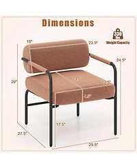 Costway 1 Pcs Modern Velvet Upholstered Accent Chair with Cylindrical Backrest & Metal Armrests