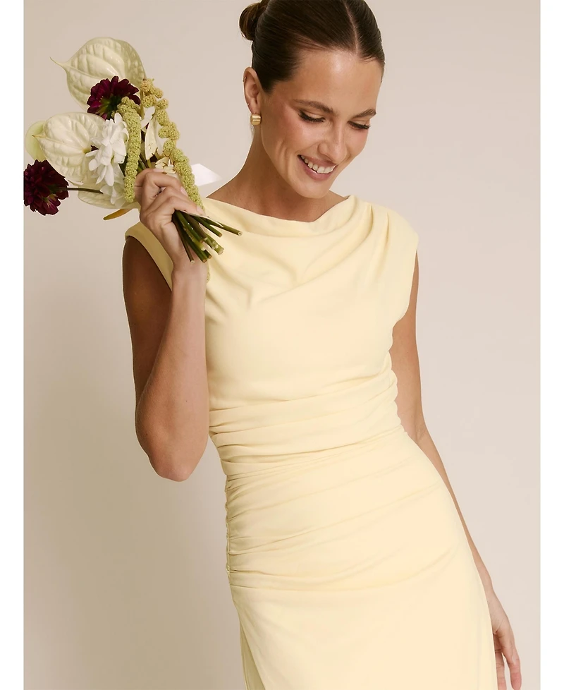 Six Stories Women's Cowl Gathered Short Sleeve Bridesmaid