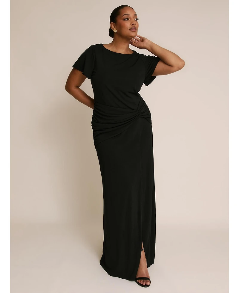 Six Stories Women's Knot Panel Flutter Sleeve Stretch Dresses