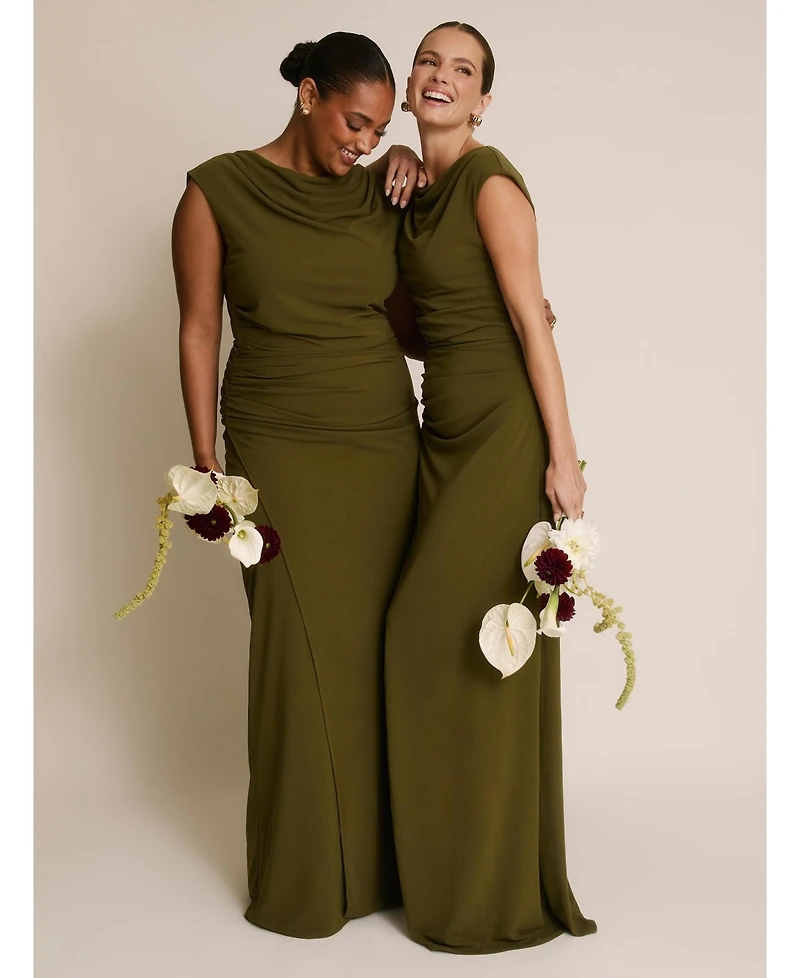 Six Stories Women's Cowl Gathered Short Sleeve Bridesmaid