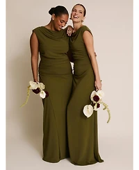 Six Stories Women's Cowl Gathered Short Sleeve Bridesmaid