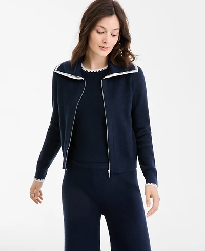 On 34th Women's Tipped Collared Zip-Up Cardigan, Macy's Exclusive