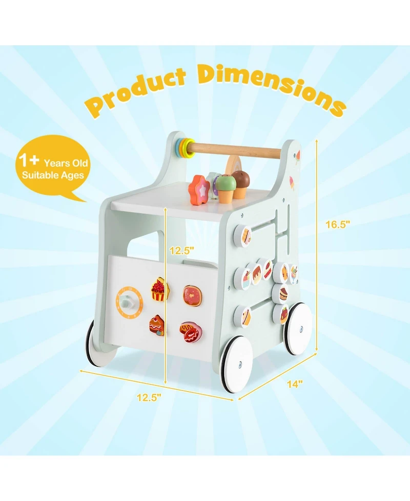 Costway Wooden Baby Walker Ice Cream Cart Toy with Sweet Accessories & Smooth Wheels