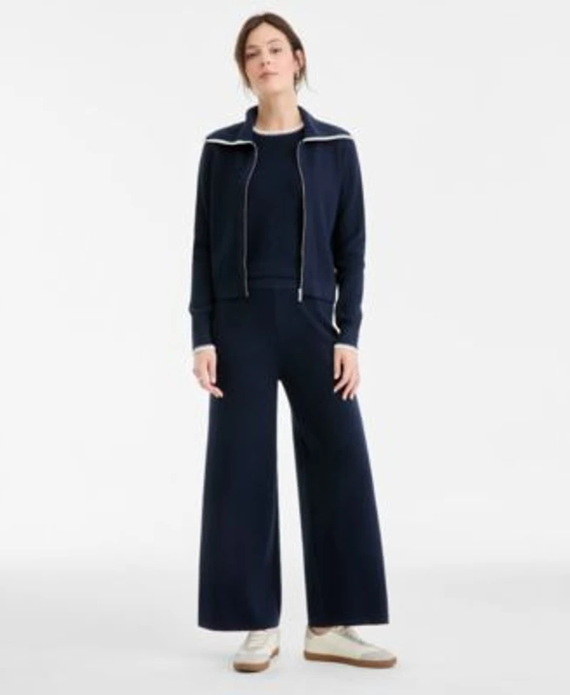 On 34th Womens Tipped Zip Up Cardigan Sleeveless Sweater Pull On Pants Macys Exclusive