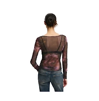 Cotton On Women's Alix Sheer Mesh Button-Through Long Sleeve Top