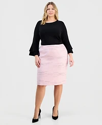 Kasper Plus Pencil Slim-Fit Tweed Skirt