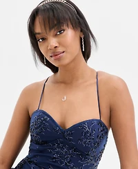 Violet Weekend Juniors' Floral Sequin Embellished Mesh Gown