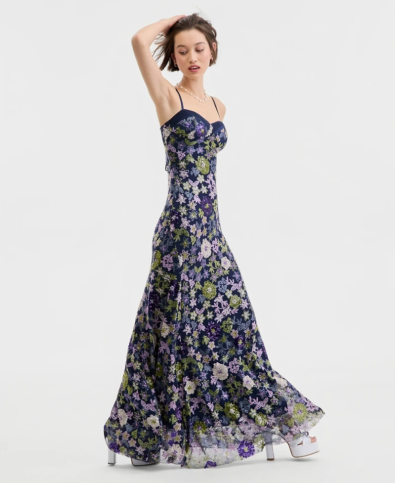 Violet Weekend Juniors' Floral Sequin Gown, Macy's Exclusive