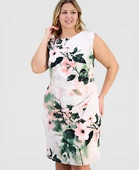 Kasper Plus Floral-Print Boat-Neck Scuba Dress