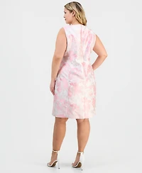 Kasper Plus Jacquard Empire-Seamed Sleeveless Dress