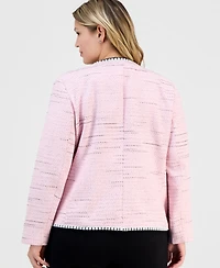 Kasper Plus Collarless Open-Front Tweed Jacket