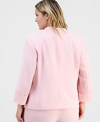 Kasper Plus Stretch Crepe Open-Front 3/4-Sleeve Collarless Blazer