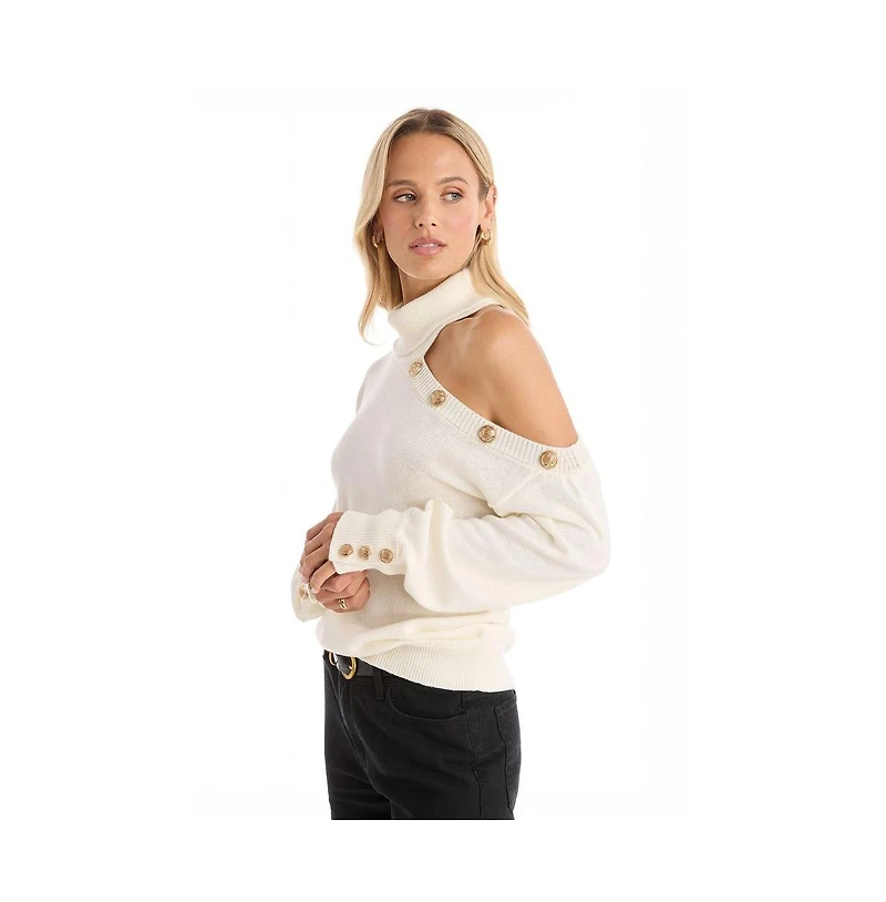 The Noli Shop Women's Bridgette Button Sweater - Pearl