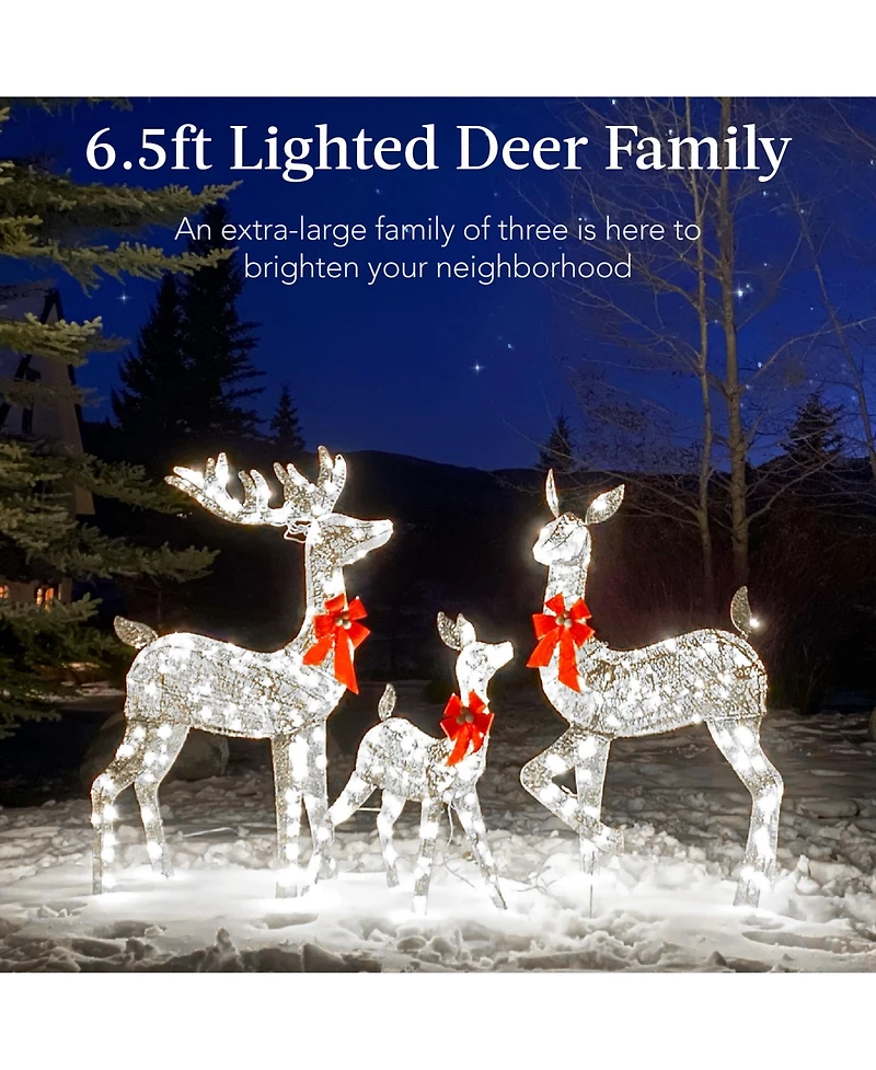 Best Choice Products 6.5ft 3-Piece Lighted Christmas Deer Set Outdoor Yard Decoration with 385 Led Lights, Stakes