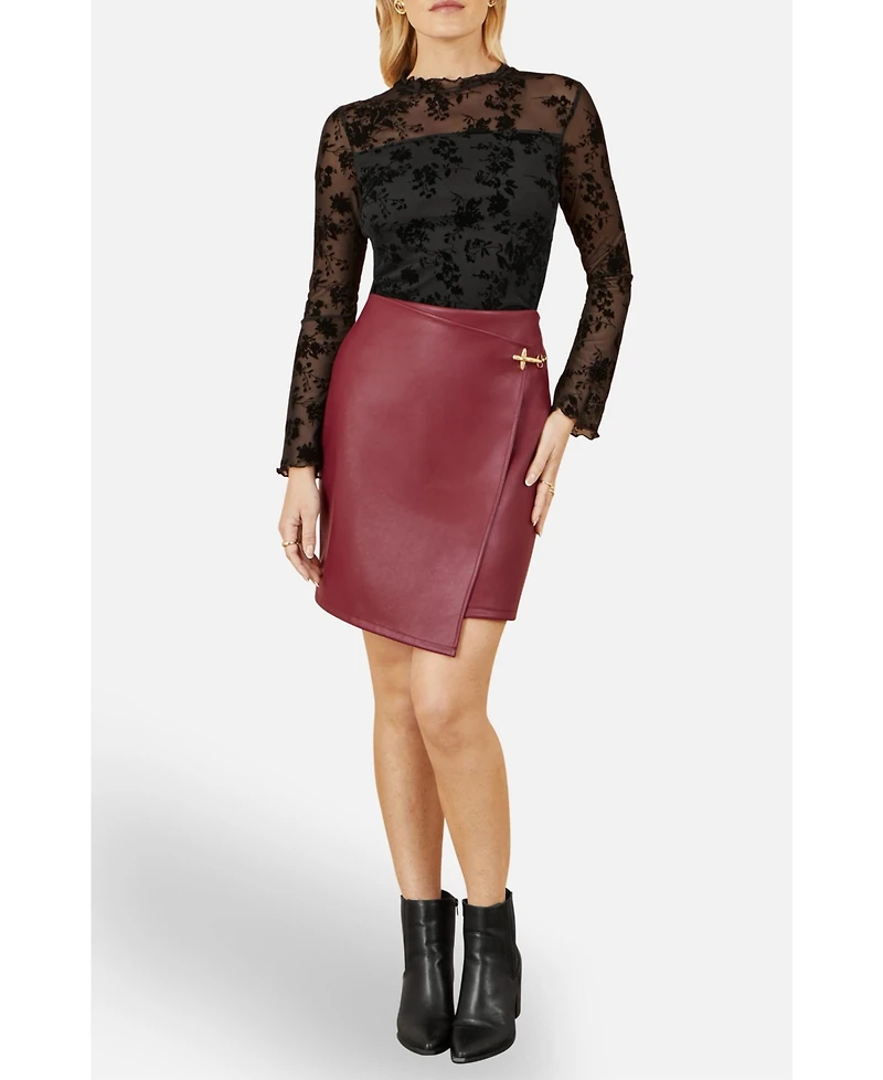 Yumi Women's Faux Leather Wrap Mini Skirt