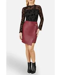 Yumi Women's Faux Leather Wrap Mini Skirt