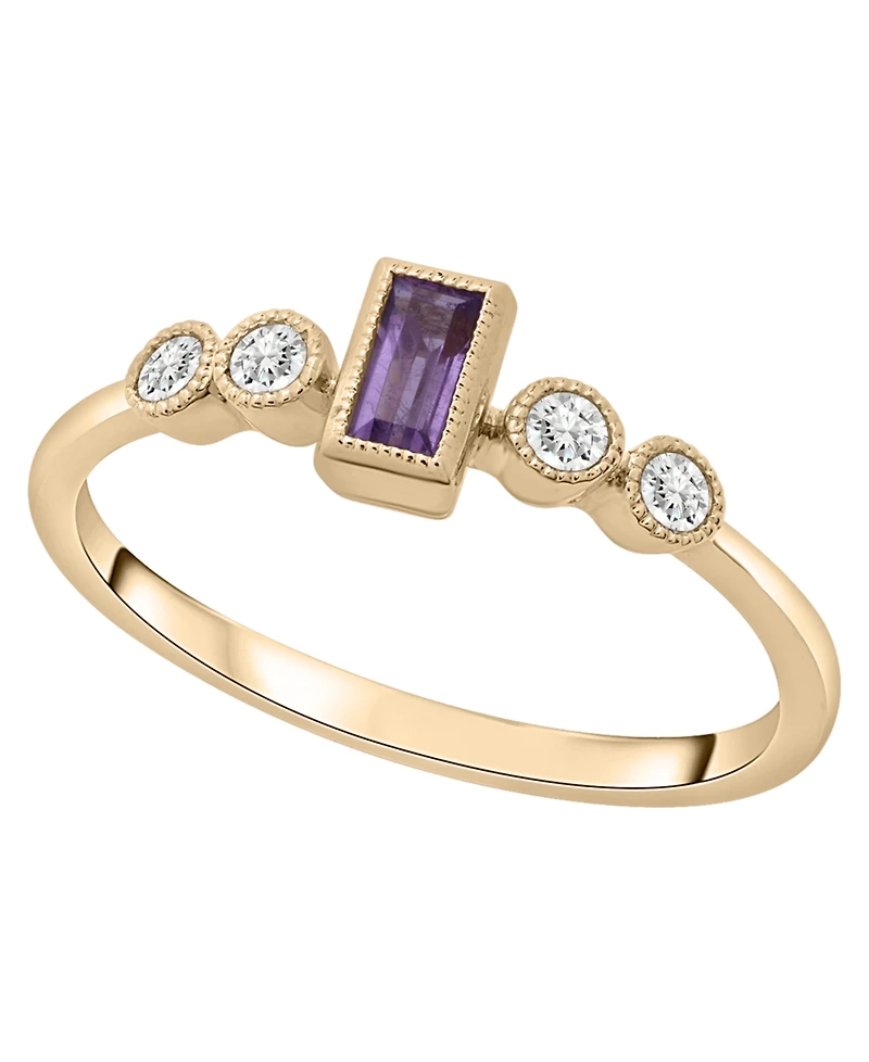 Macy's Amethyst (1/6 ct. t.w.) & Diamond (1/10 ct. t.w.) Baguette Ring in 14k Gold-Plated Over Sterling Silver