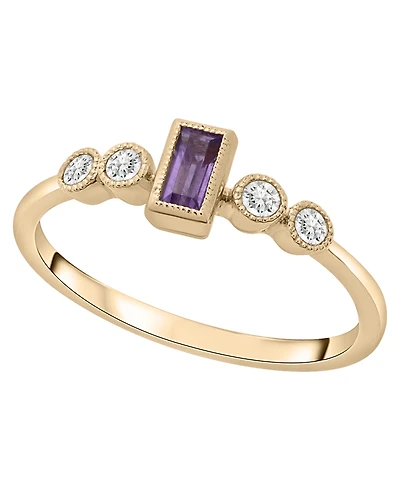Macy's Amethyst (1/6 ct. t.w.) & Diamond (1/10 ct. t.w.) Baguette Ring in 14k Gold-Plated Over Sterling Silver