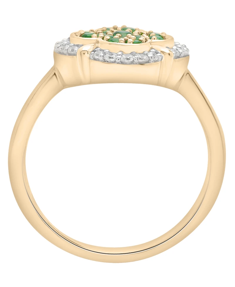 Macy's Emerald (1/3 ct. t.w.) & Diamond (1/6 ct. t.w.) Clover Ring in 14k Yellow Gold Over Sterling Silver