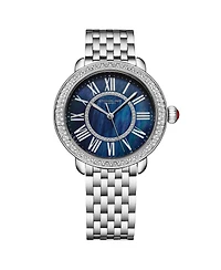 Stuhrling Regalia Women s 40mm Quartz Dress Watch – White Mother-of-Pearl Dial Crystal Bezel Stainless Steel Bracelet