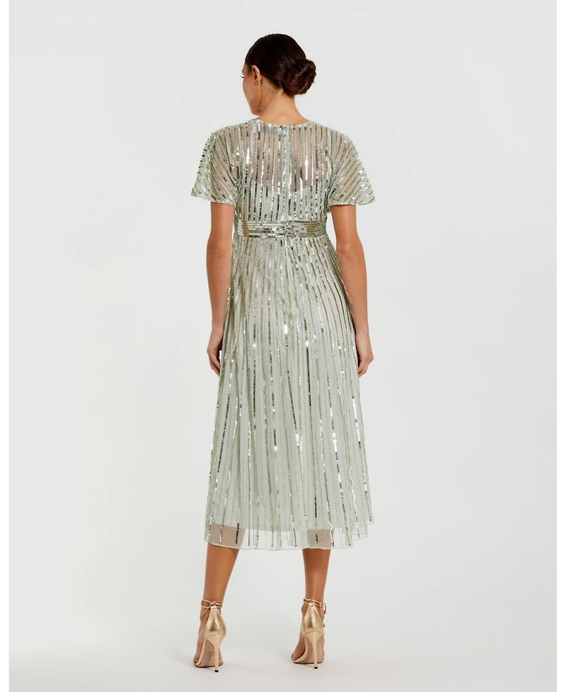 Mac Duggal Women's Embellished Short Sleeve Empire Waist Dress