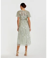 Mac Duggal Women's Embellished Short Sleeve Empire Waist Dress