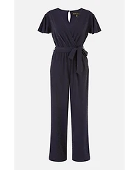 Yumi Women's Sparkle Stretch Wrap Over Jumpsuit