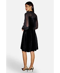 Yumi Women's Velvet Sheer Sleeves Skater Dress