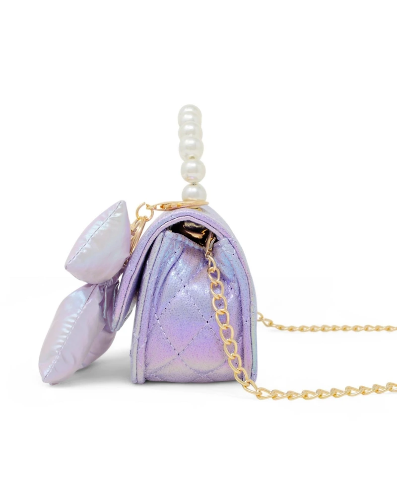 Zomi Gems Girls Shiny Quilted Fluffy Bow Handbag