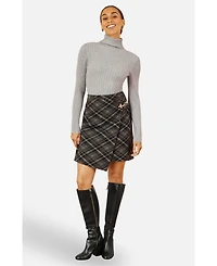 Yumi Women's Check Wrap Skirt With Buckle