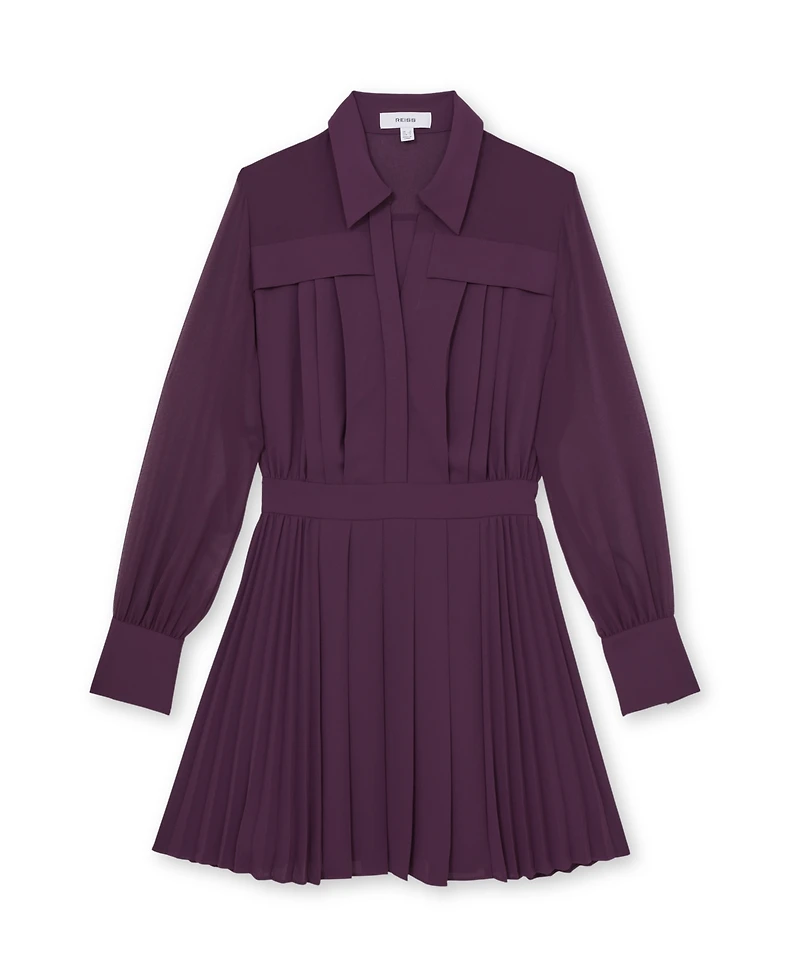 Reiss Women's Pleated Sheer-Sleeve Mini Dress