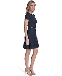 Calvin Klein Petite Bubble Hem Belted Short-Sleeve Dress