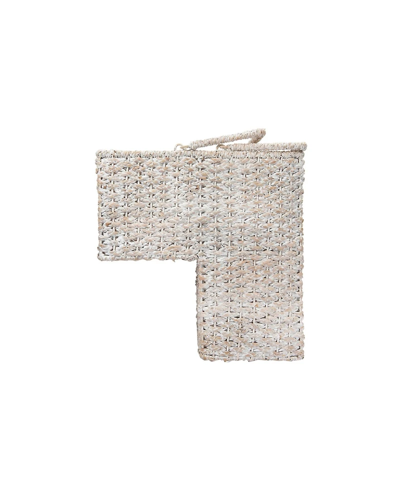 Storied Home Braided Bankuan and Rattan Stair Basket with Whitewash Finish and Handles, White