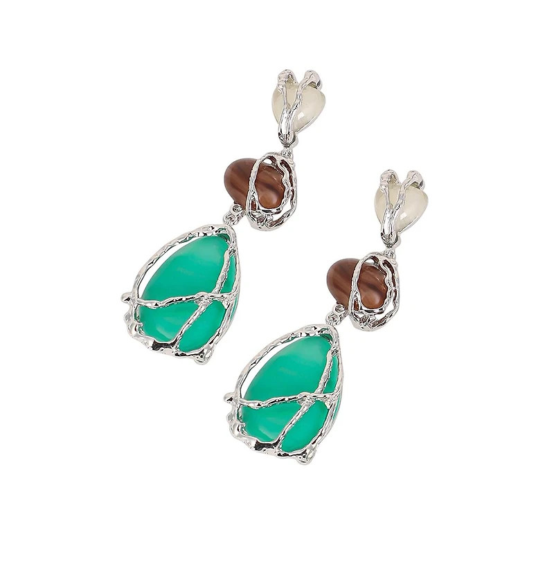 Women's The Veined-Teardrop Drop Earrings - Metallic Silver