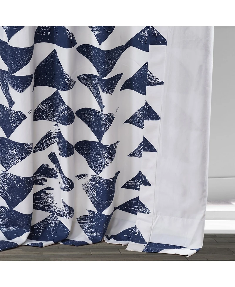 Half Price Drapes Triad Indigo Geometric Printed Cotton Room Darkening Curtain